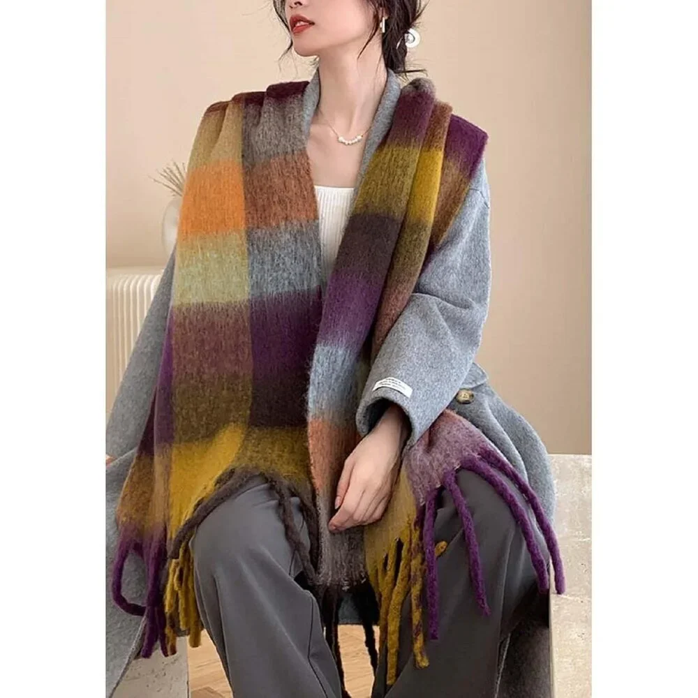 Women's Green Yellow Purple Winter Warm Shawl Cold Weather Thick Blanket Scarf